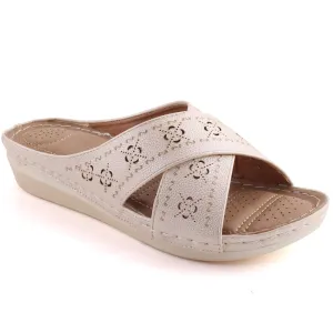 Women “CAMILA” Summer Cutout Design Wedge Cross Over Comfort Slippers