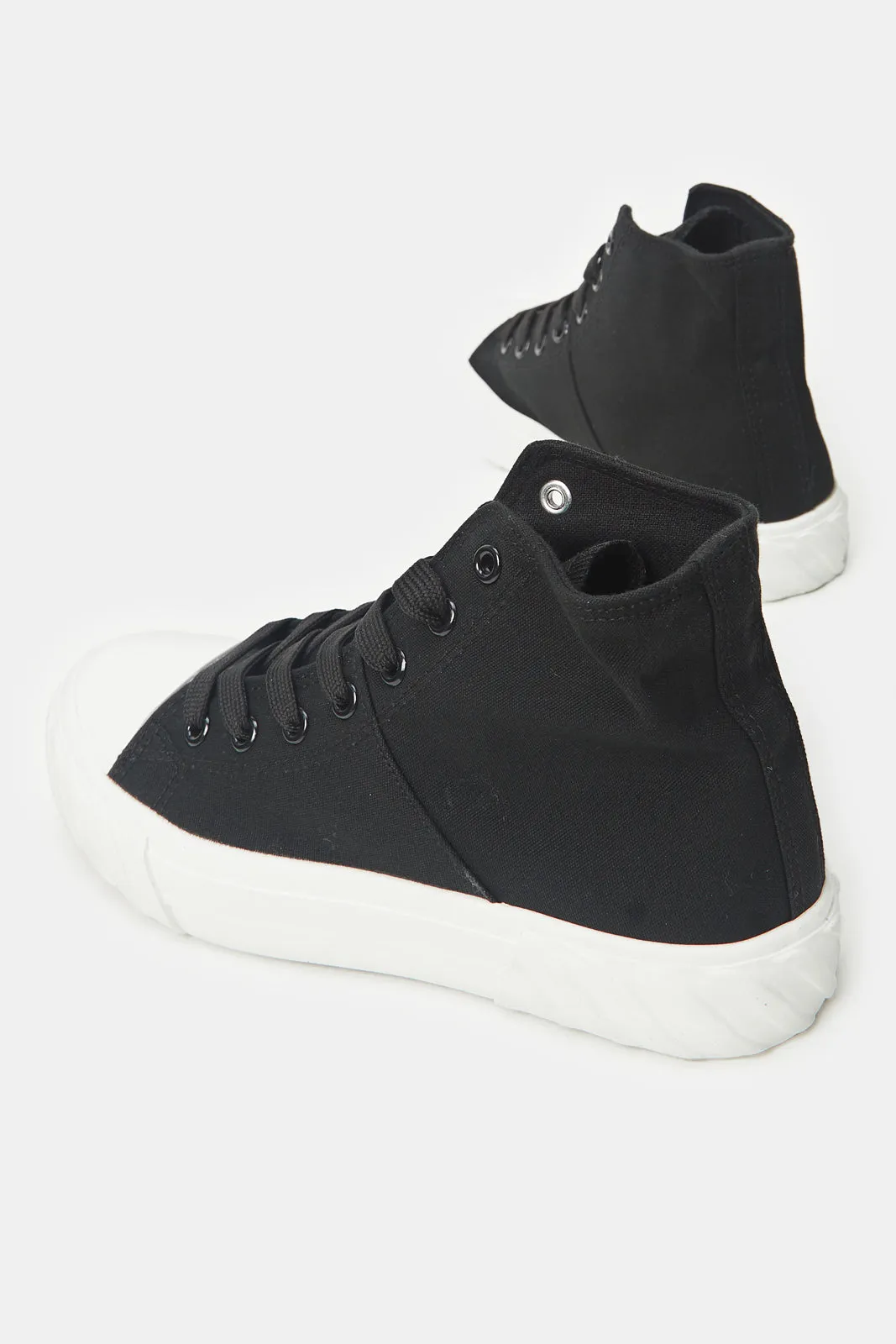 Women White And Black Canvas High Top