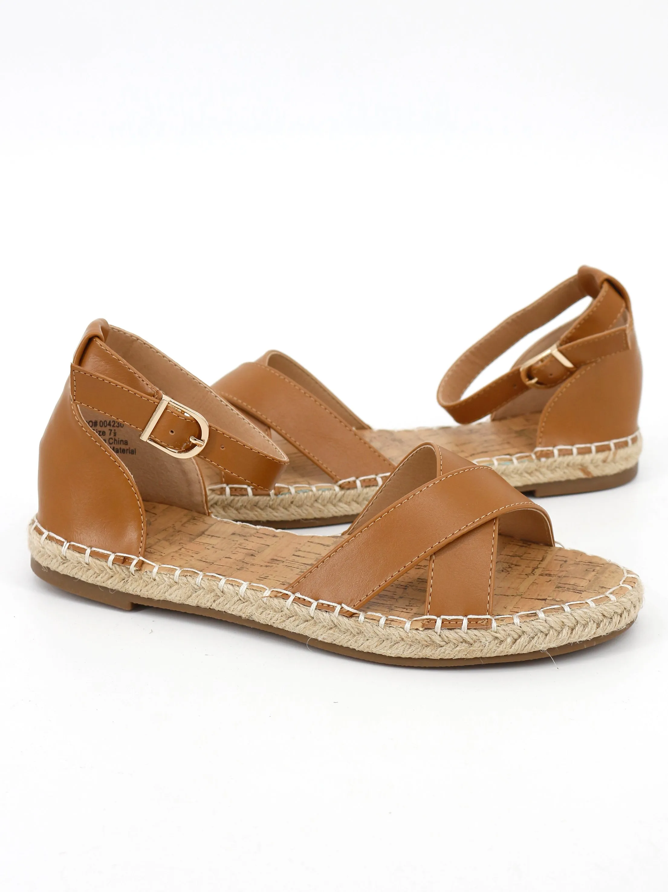 Women's Cross Strap Flat Sandals,Brown