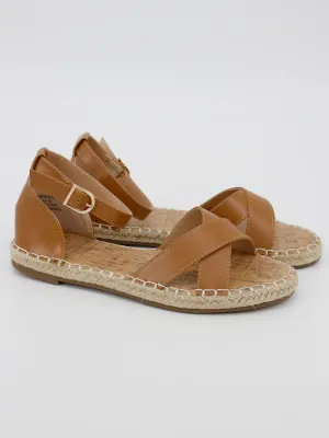 Women's Cross Strap Flat Sandals,Brown