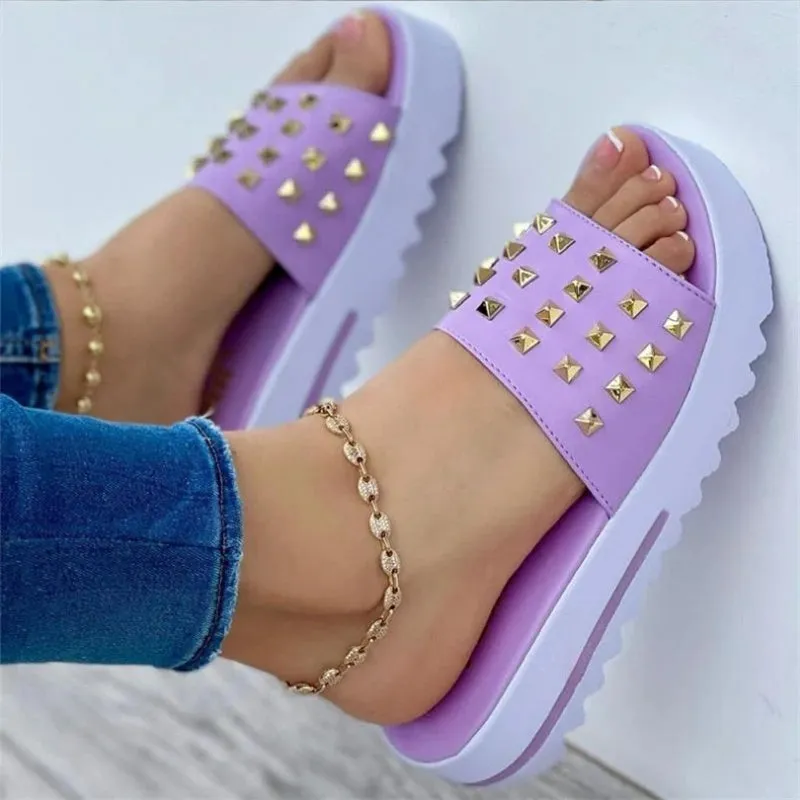 Women's Rivet Flat Open Toe Platform Casual Fashion Sandals