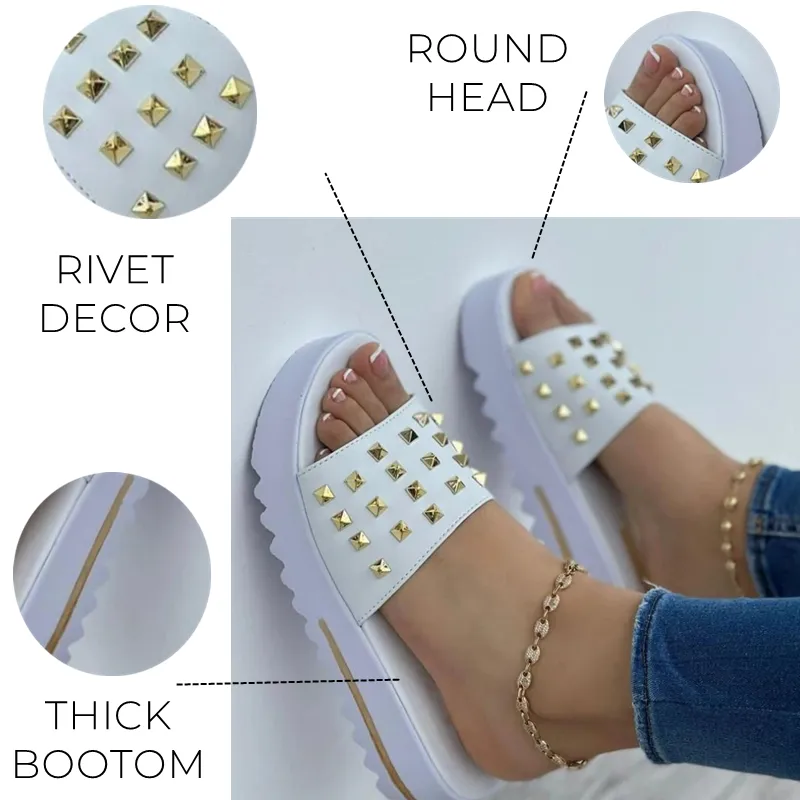 Women's Rivet Flat Open Toe Platform Casual Fashion Sandals