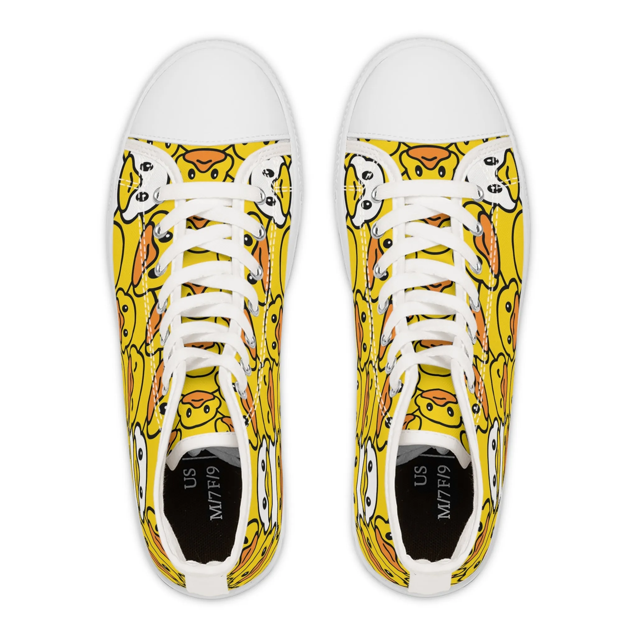 Yellow Rubber Duck and White Duck Women's High Top Sneakers